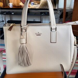 kate spade Cream Pebbled Leather Satchel with Tassel
